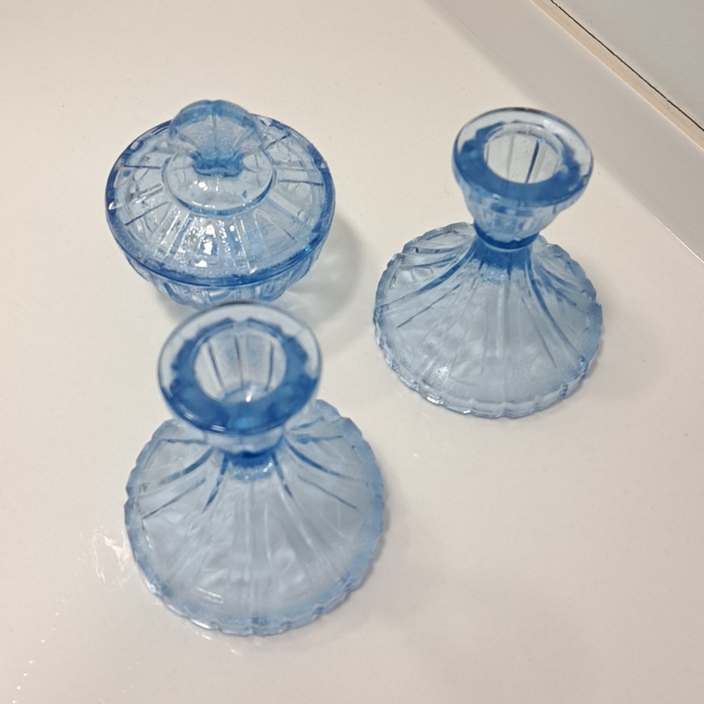 Vintage Blue art Deco Vanity Set
